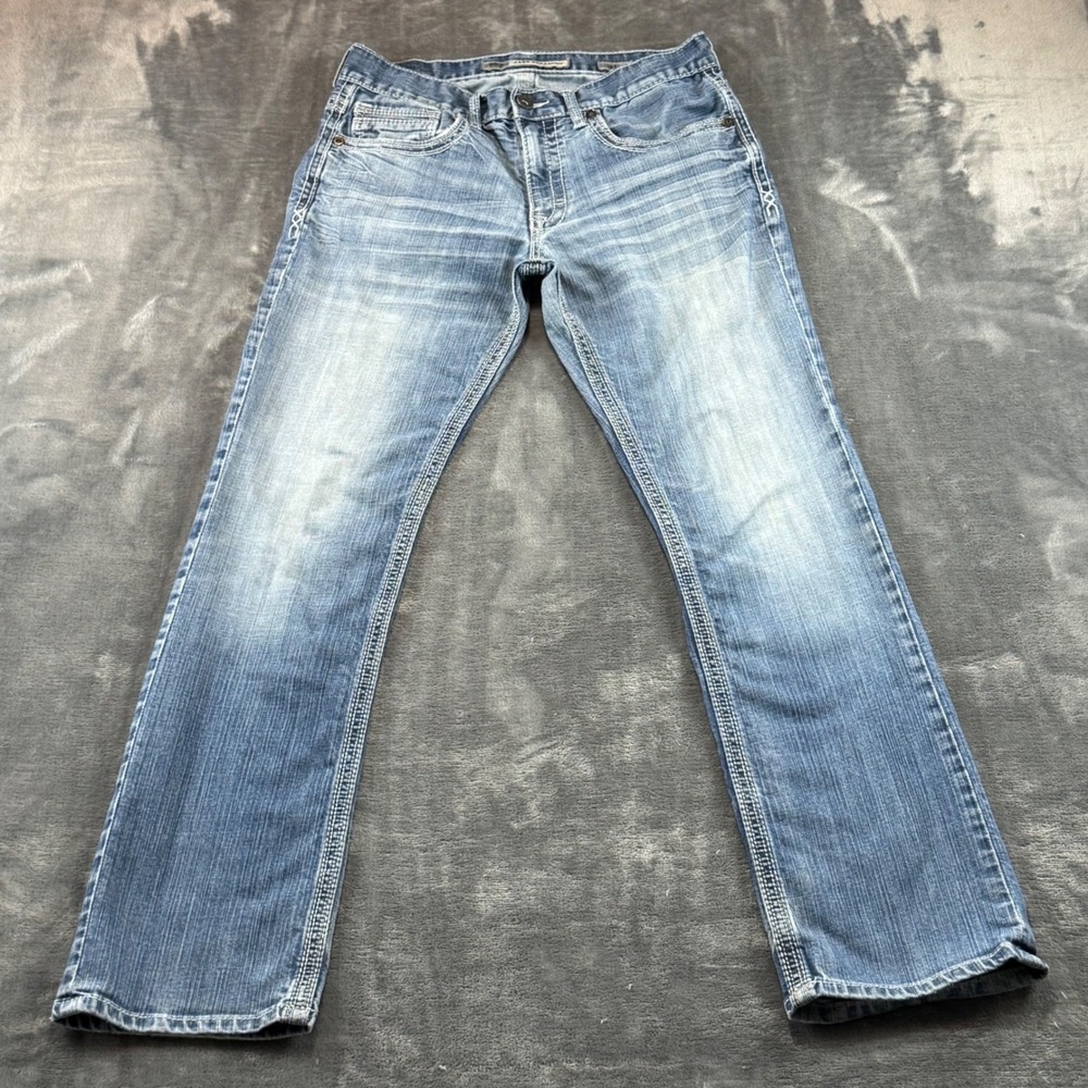 BKE Jake Straight Leg Jeans Mens 31R Medium Wash Stretch Denim Heavy Stitch
